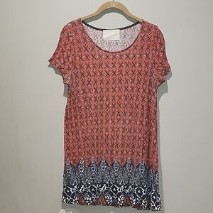 Orange and Navy Blue Patterned Women's Top